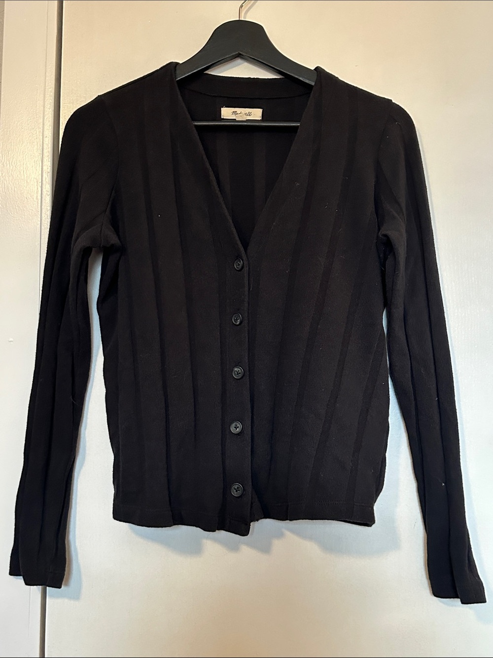 Madewell Black Ribbed V-Neck Button Front Cardigan Sweater XS